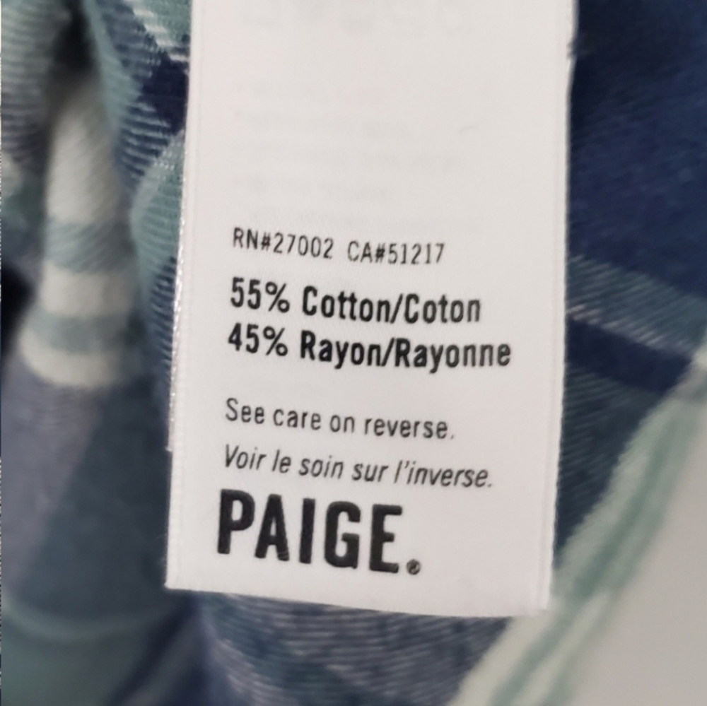 PAIGE Navy and Gteen Blue Plaid Shirt Large - Picture 5 of 5